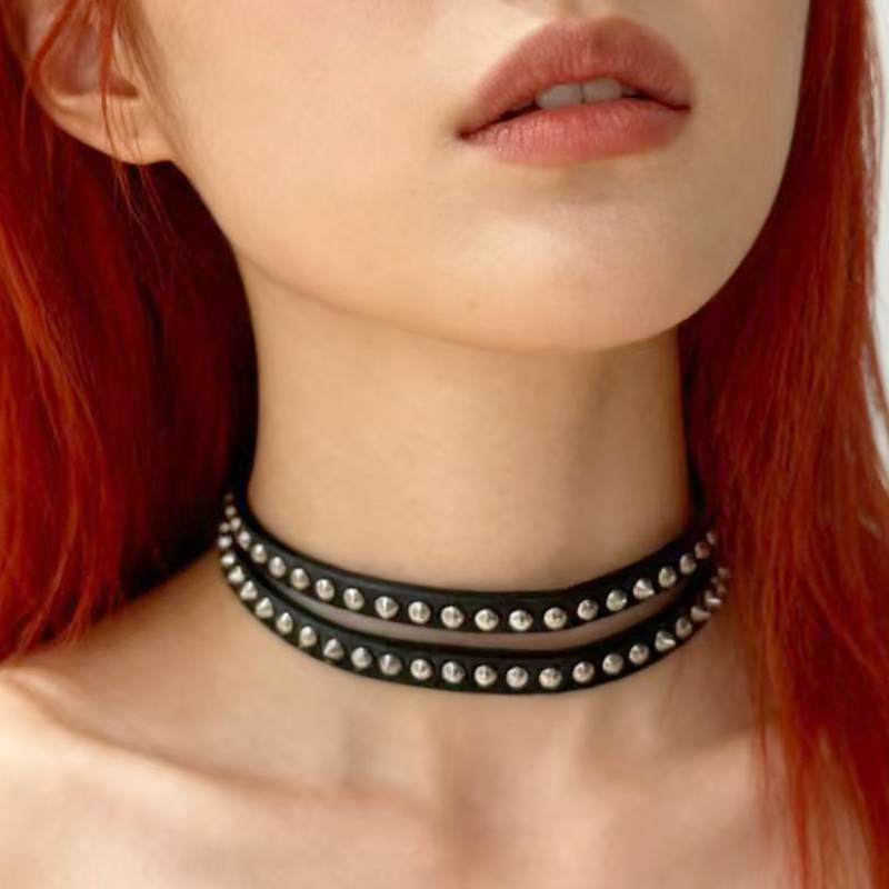 Women'S Accessories In The 90S - 펑크 주얼리 리벳 초커 가죽 목걸이
