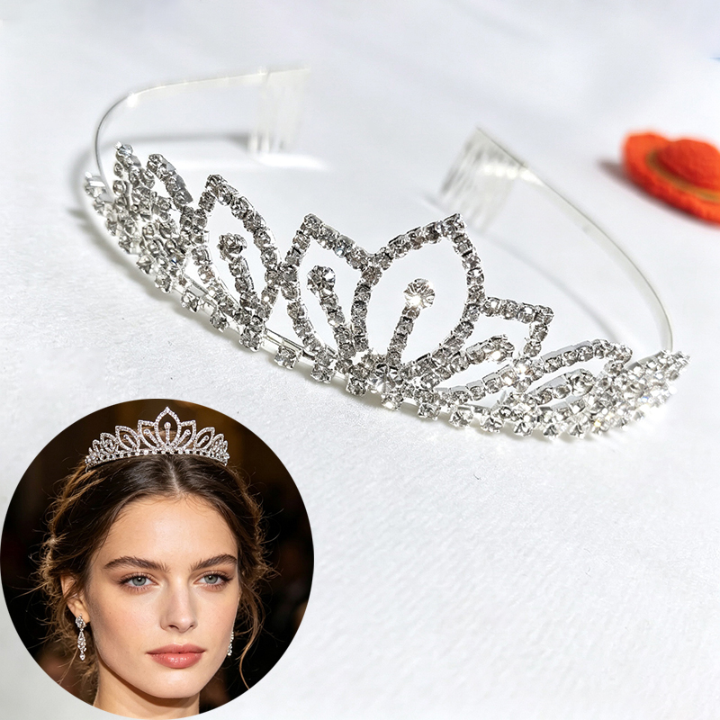 Women Accessories To Gift - 실버 컬러 스파클링 라인스톤 크라운 신부