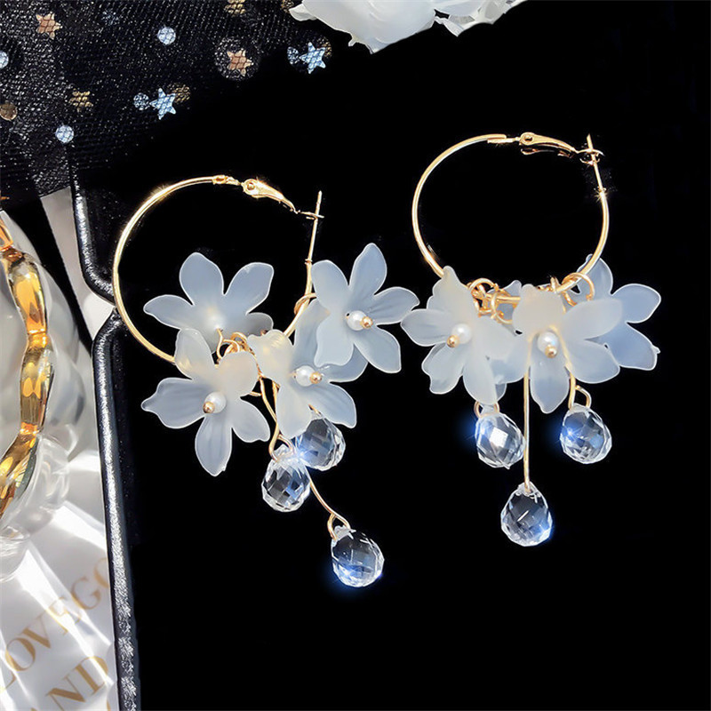 Women'S Accessories Trends 2026 - 여성용 지르콘 화이트 플라워 드롭 귀걸이,
