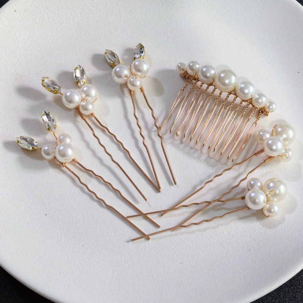 Pearl Hair Pin - 진주 크리스탈 헤어핀 빗 세트 신부