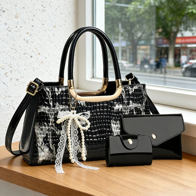 Women Accessories To Gift - 여성용 핸드백 세트, 악어 무늬 이브닝
