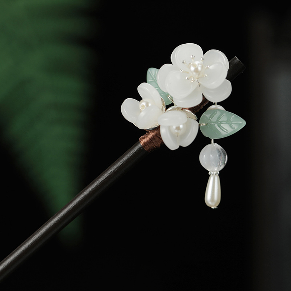 Pearl Hair Pin - 레트로 꽃 머리핀 진주 백단향 Tassek