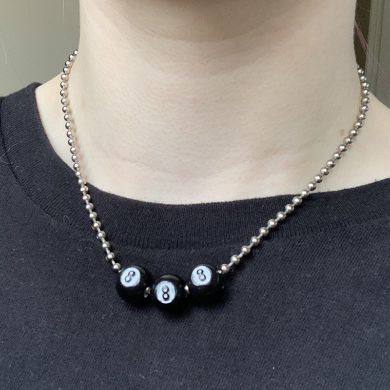 Kpop 패션 빈티지 블랙 8 당구 공 펜던트 비즈 목 - Women'S Accessories In The 90S 리뷰 및 가격