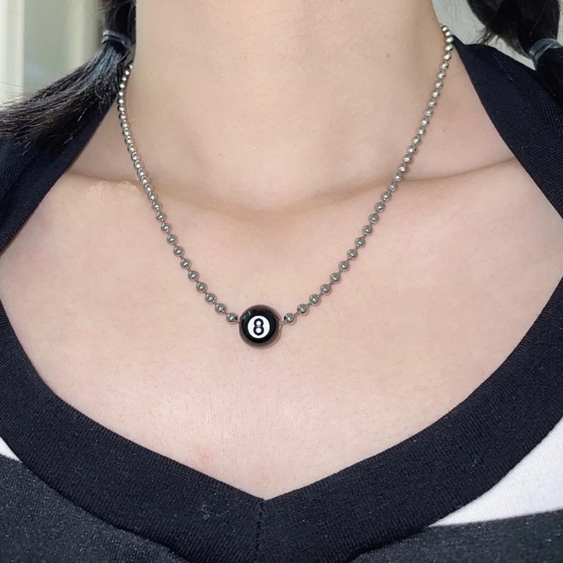 Kpop 패션 빈티지 블랙 8 당구 공 펜던트 비즈 목 - Women'S Accessories In The 90S 리뷰 및 가격