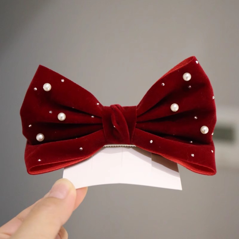 새로운 진주 리본 소녀 헤어웨어 메쉬 벨벳 헤어 클립  - Accessories Brand For Women 리뷰 및 가격