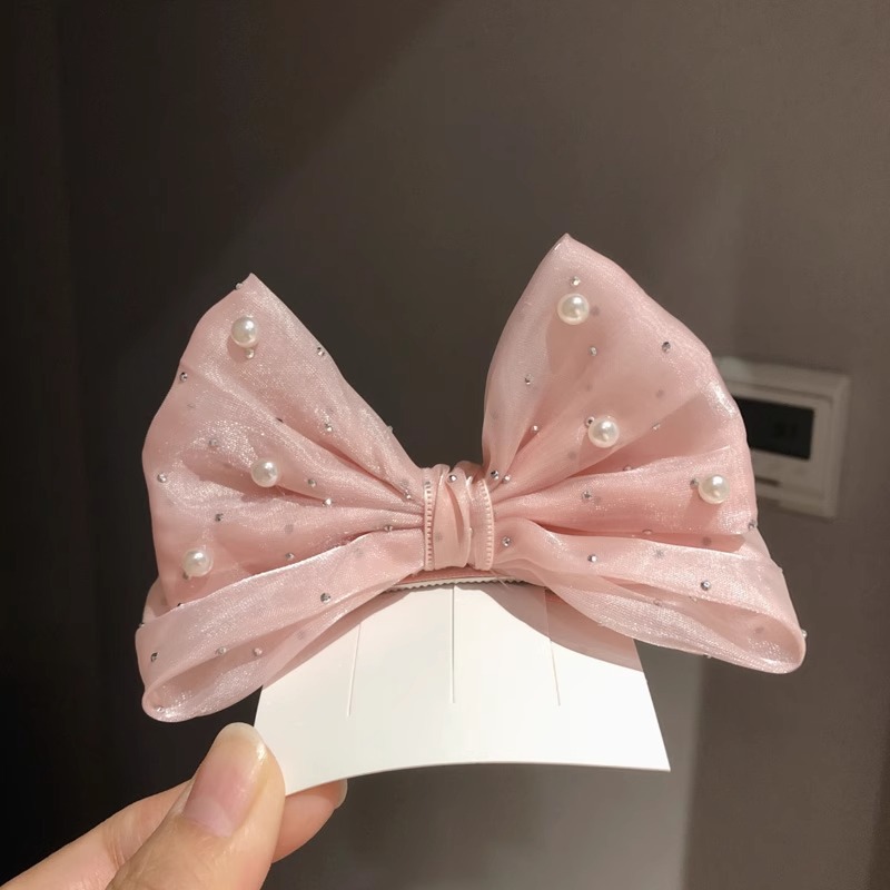 새로운 진주 리본 소녀 헤어웨어 메쉬 벨벳 헤어 클립  - Accessories Brand For Women 리뷰 및 가격