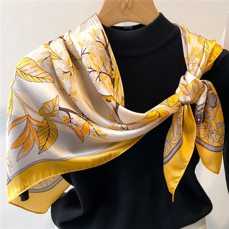 1개 70cm 낙엽 가을 노란색 실크 스카프 여성용 모 - Women'S Yellow Accessories 리뷰 및 가격