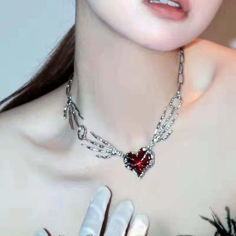 고딕 빈티지 Y2K 붉은 유리 하트 스타 크로스 펜던트 - Women'S Accessories In The 90S 리뷰 및 가격