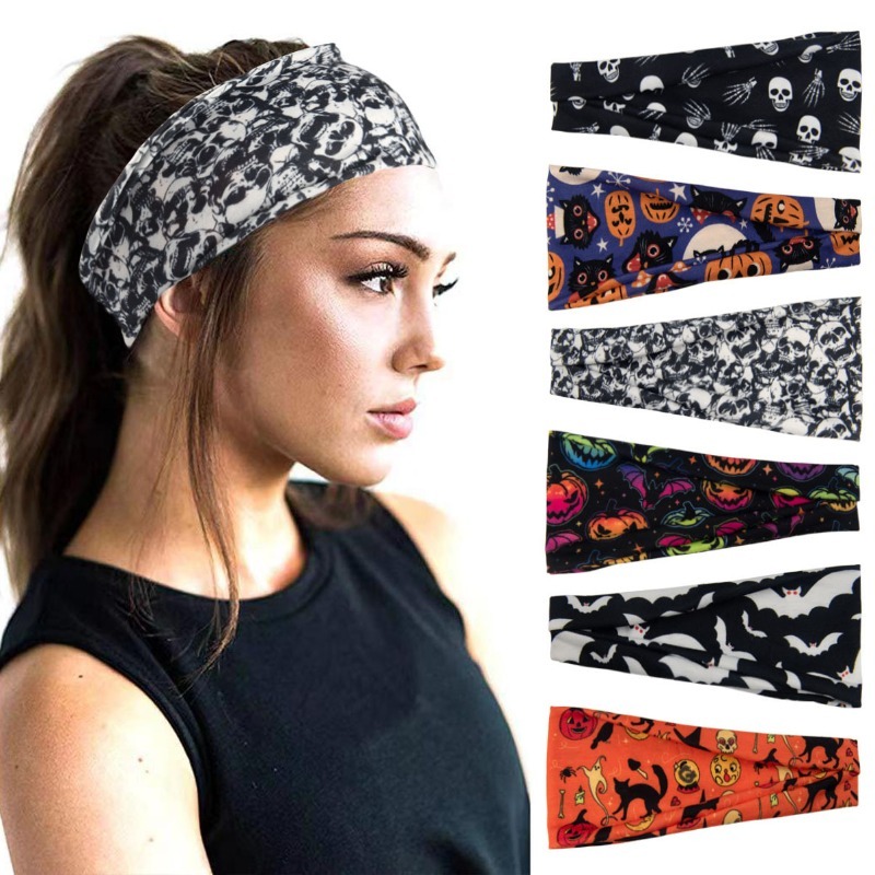 보헤미안 인쇄 해골 호박 Grimace 할로윈 넓은 머 - Women'S Running Accessories 리뷰 및 가격