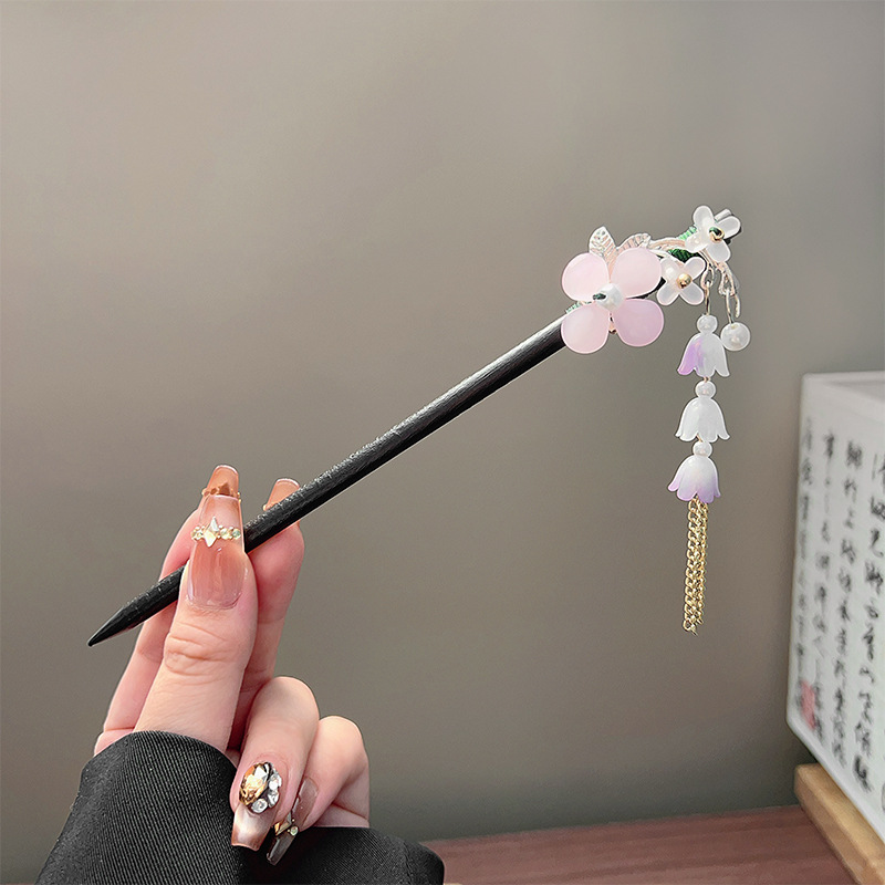 클래식 태슬 헤어 스틱 블랙 나무 꽃 진주 머리핀 중국 - Pearl Hair Pin 리뷰 및 가격