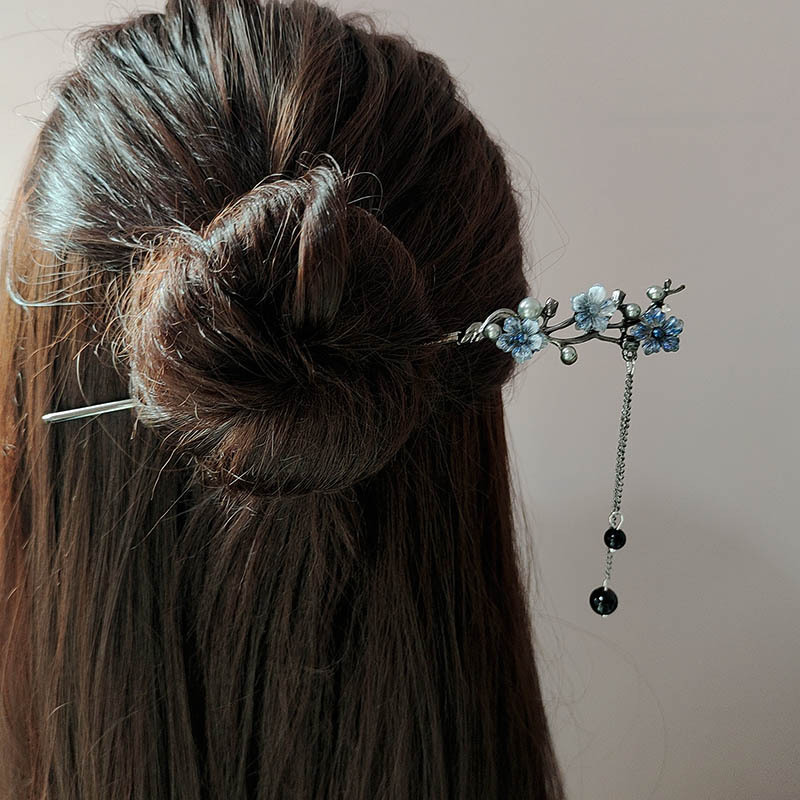 클래식 헤어 스틱 젓가락 잉크 컬러 꽃 금속 프린지 헤 - Pearl Hair Pin 리뷰 및 가격